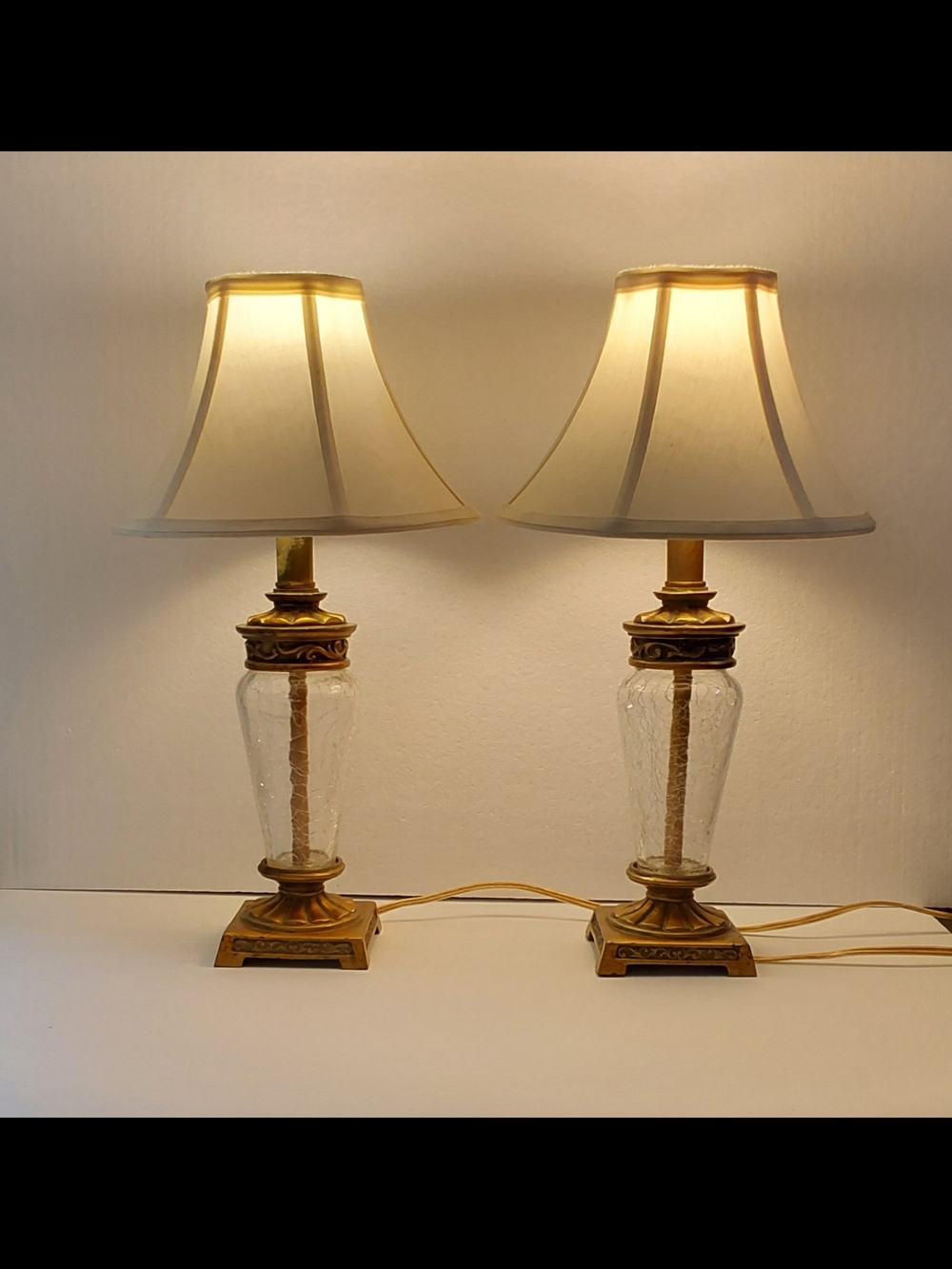 Berman Gold Crackle Glass Lamps ( Pair )